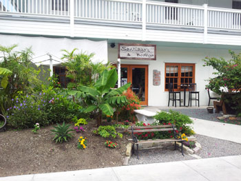 Entrance to Santiagos Bodega on Petronia Street. They offer indoor and outdoor seating.