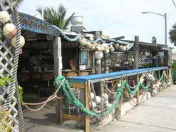 Outdoor seating at the casual B.O.'s Fish Wagon