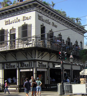 On the corner of Duval Street and Caroline Street, the Bull & Whistle is no-frills bar with a classic feel.