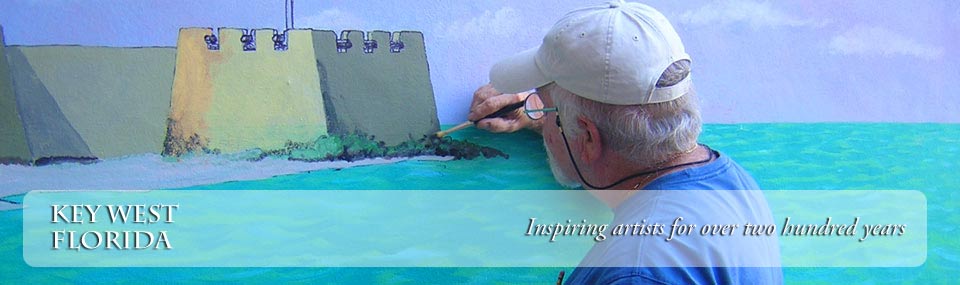 Artist at work painting a large mural of historic maritime scenery