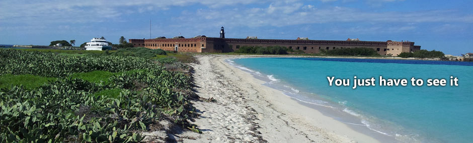 Fort Jefferson at the end of a long sandy beach