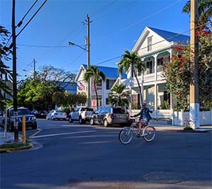 Riding a bike around the historic neighborhoods of Key West