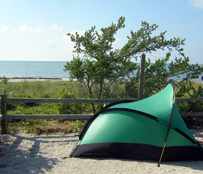 Tent set up at one of the beachside sites at Bahia Honda