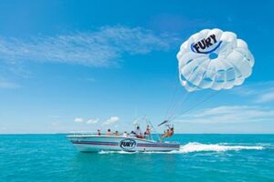 Parasailing in Key West over the blue ocean