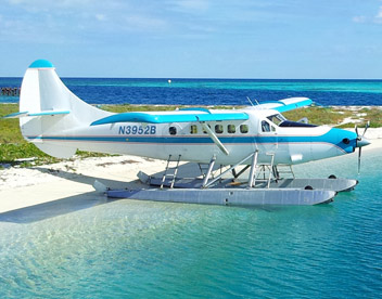 Seaplane parked on the beach at the Dry Tortugas