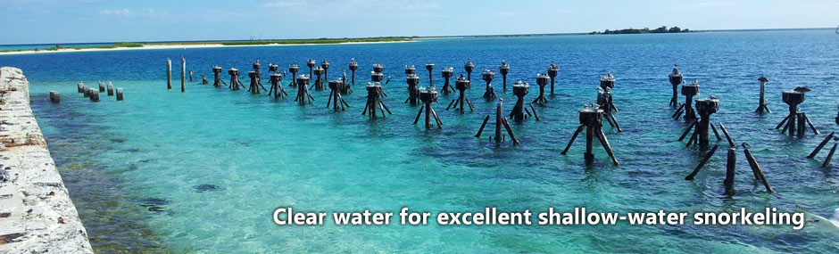 Clear nearshore water in the Dry Tortugas, providing excellent snorkeling conditions