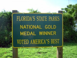 Florida State Parks sign designating Gold Medal Winner