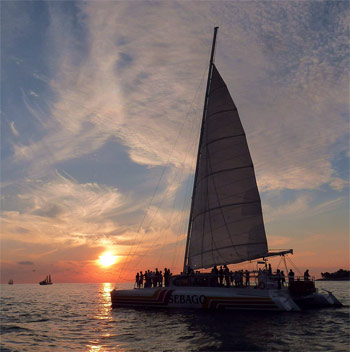 Catamaran booze cruise just before the sun sets in Key West