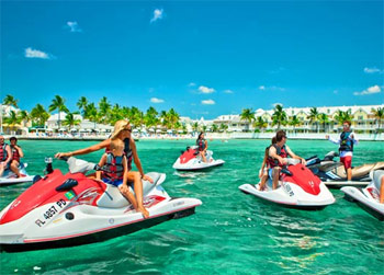 Group of waverunners on the tour, with beautiful water and scenery