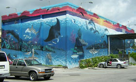 Large mural painted by famous marine-life artists Wyland and Guy Harvey