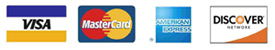 Visa, Mastercard, American Express, and Discover card logos