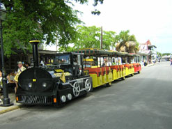 Conch Tour train awaiting departure on Front Street in Key West