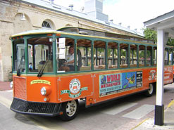 The distinctive orange and green of the Old Town Trolley